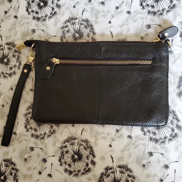 BLACK LEATHER WRISTLET NWOT - Picture 1 of 4
